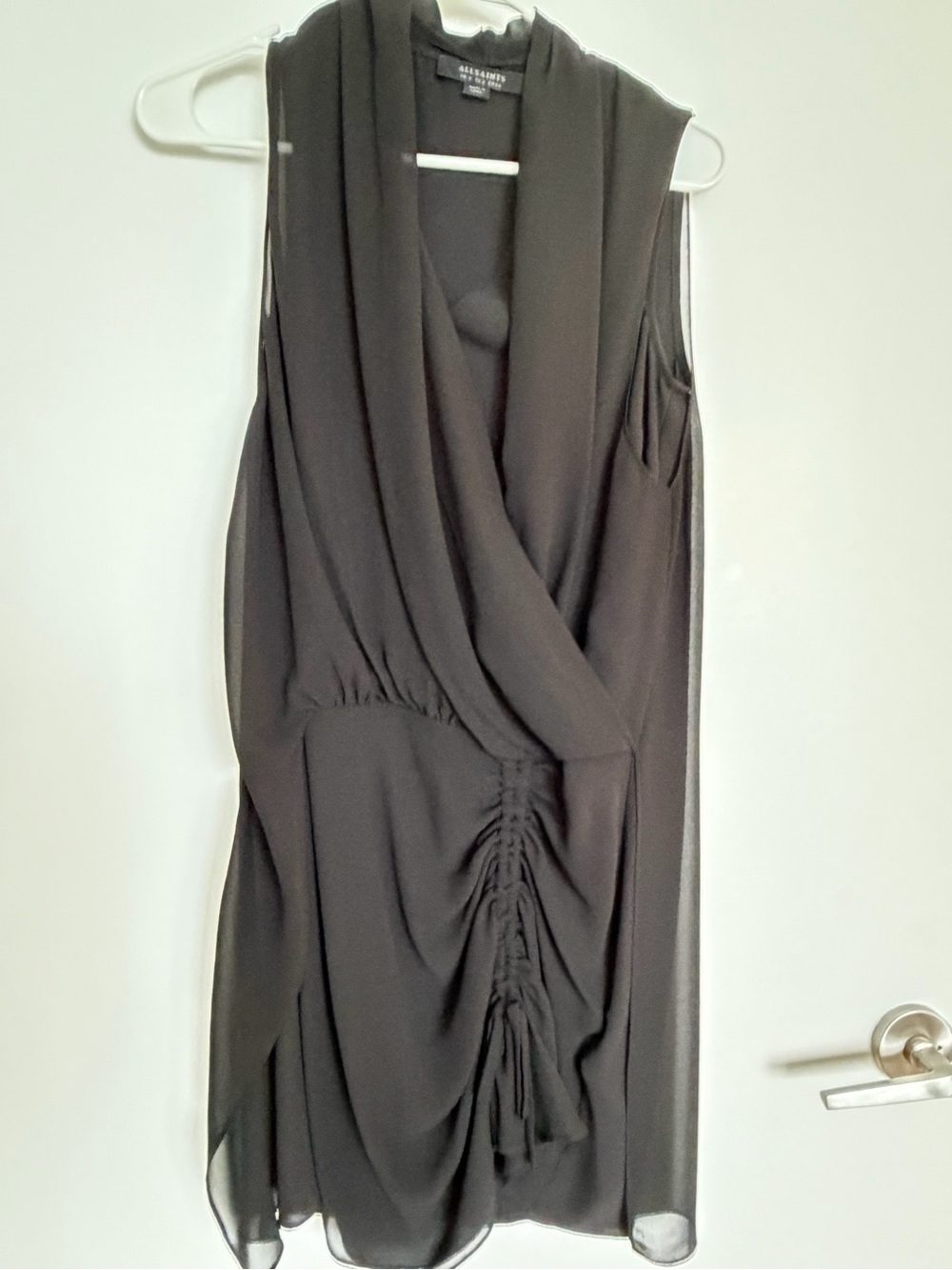 AllSaints Black Sleeveless Draped Midi Dress
